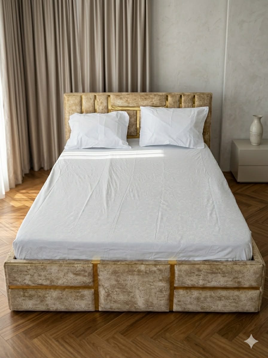 Parure; 2 Place; –blanc vanouble coton barouk |  Drap Housse ; 2 Taie d’Oreiller