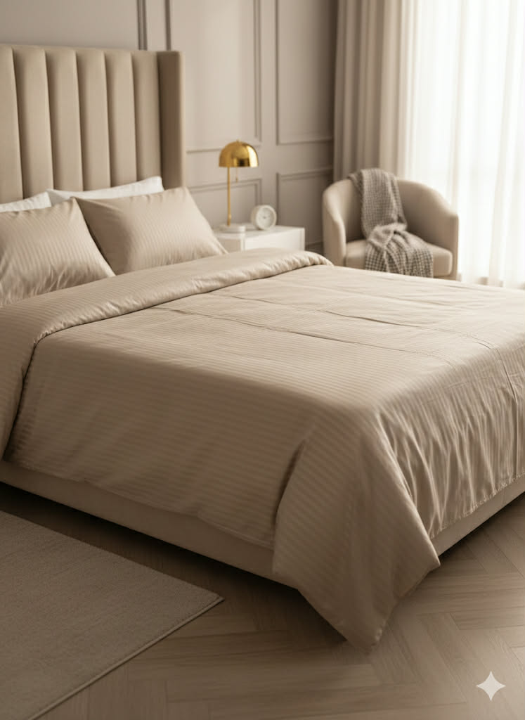 Parure 2 Places – Coton biege fonce Réel | Drap, Drap Housse & Taies d’Oreiller -