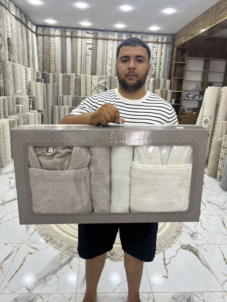 Cap de Bain Papillon 6 Pièces – Homme & Femme (beige / Blanc)