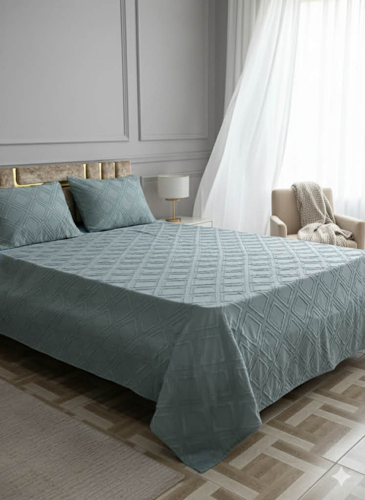 Parure; 2 Place; – vert carro | Drap, Drap Housse ; 2 Taie d’Oreiller