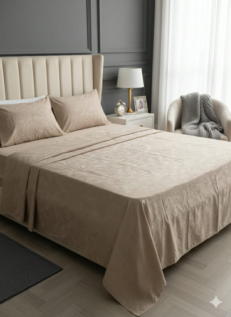 Parure 2 Places – Coton biege barouk| Drap, Drap Housse & Taies d’Oreiller -