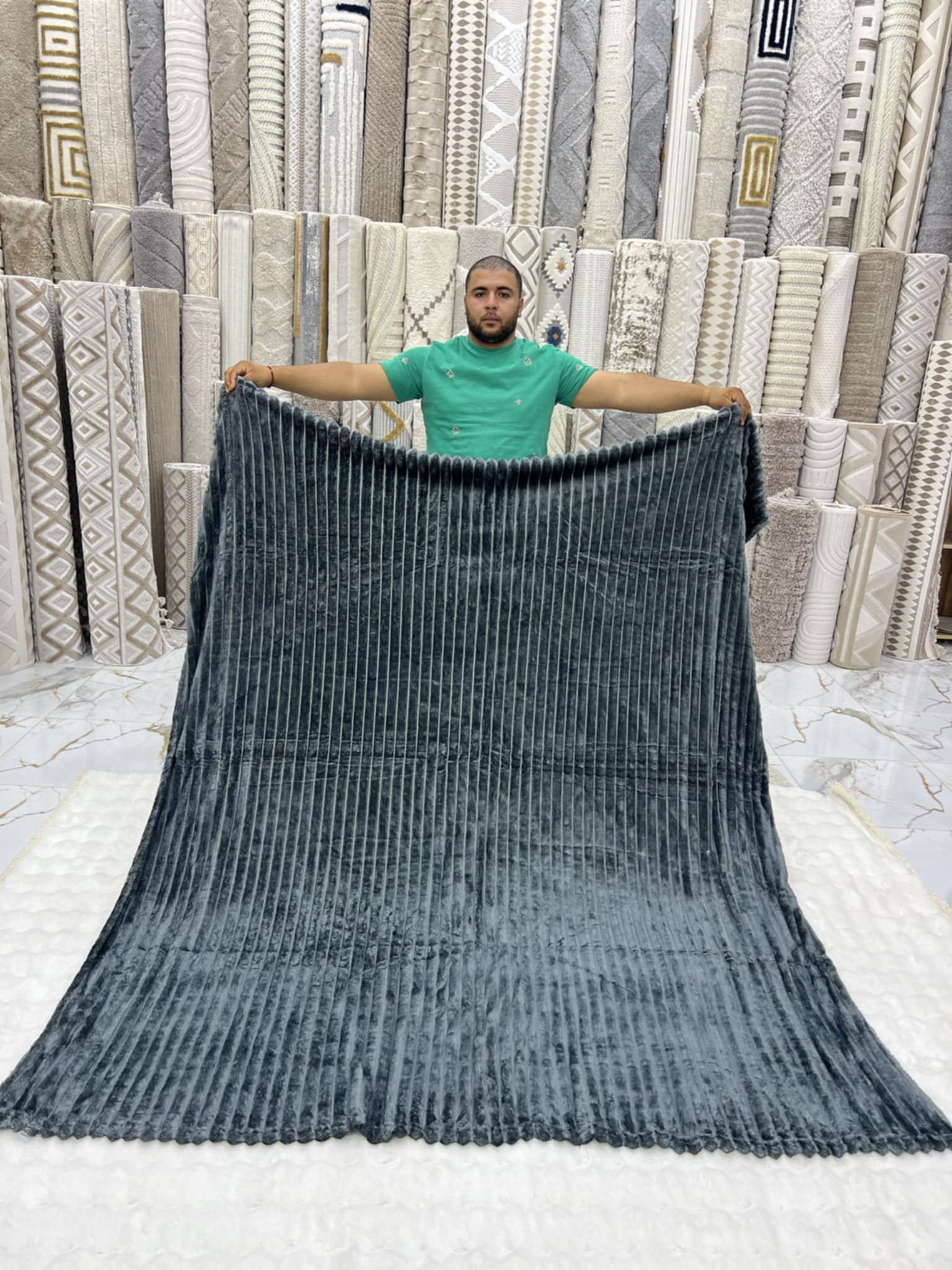 Couverture 2 Places 200/230  – Fausse Fourrure Lapin - Gris charbon