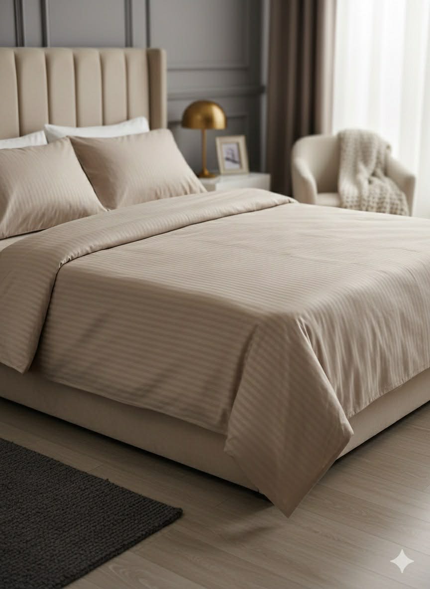 Parure 2 Places – Coton biege Réel | Drap, Drap Housse & Taies d’Oreiller -