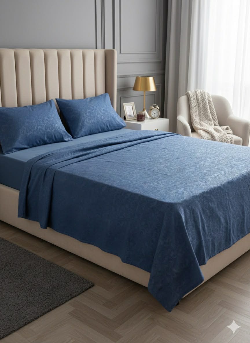 Parure 2 Places – Coton bleu barouk  | Drap, Drap Housse & Taies d’Oreiller -