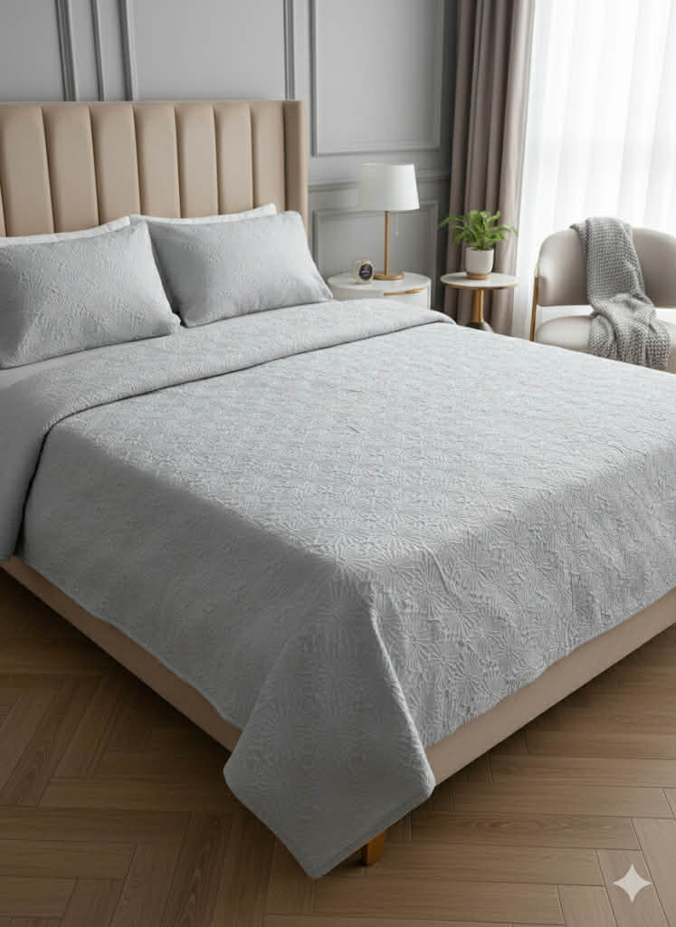 Parure; 2 Place; – gris clair martoule| Drap, Drap Housse ; 2 Taie d’Oreiller