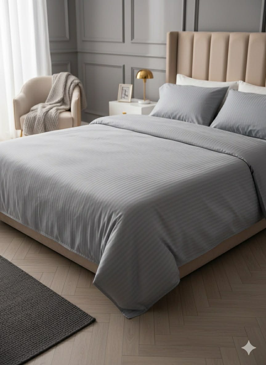 Parure 2 Places – Coton gris  Réel | Drap, Drap Housse & Taies d’Oreiller -