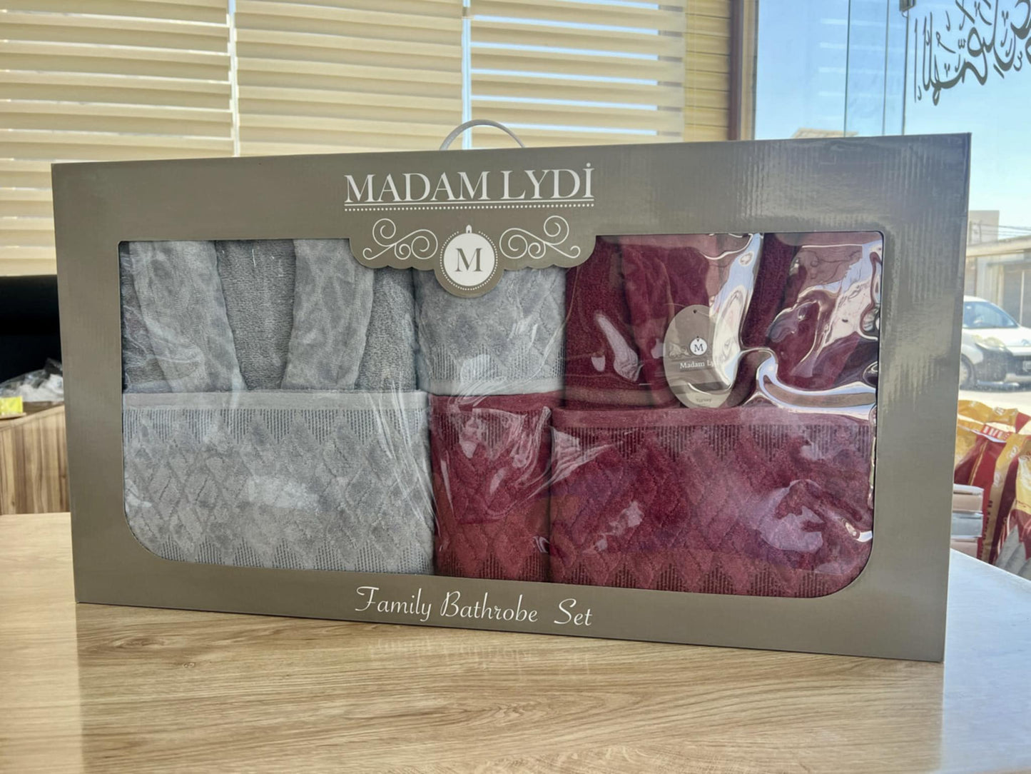 Cape de Bain Madam Lydi 6 Pièces – Homme & Femme (Gris / Bordeaux)