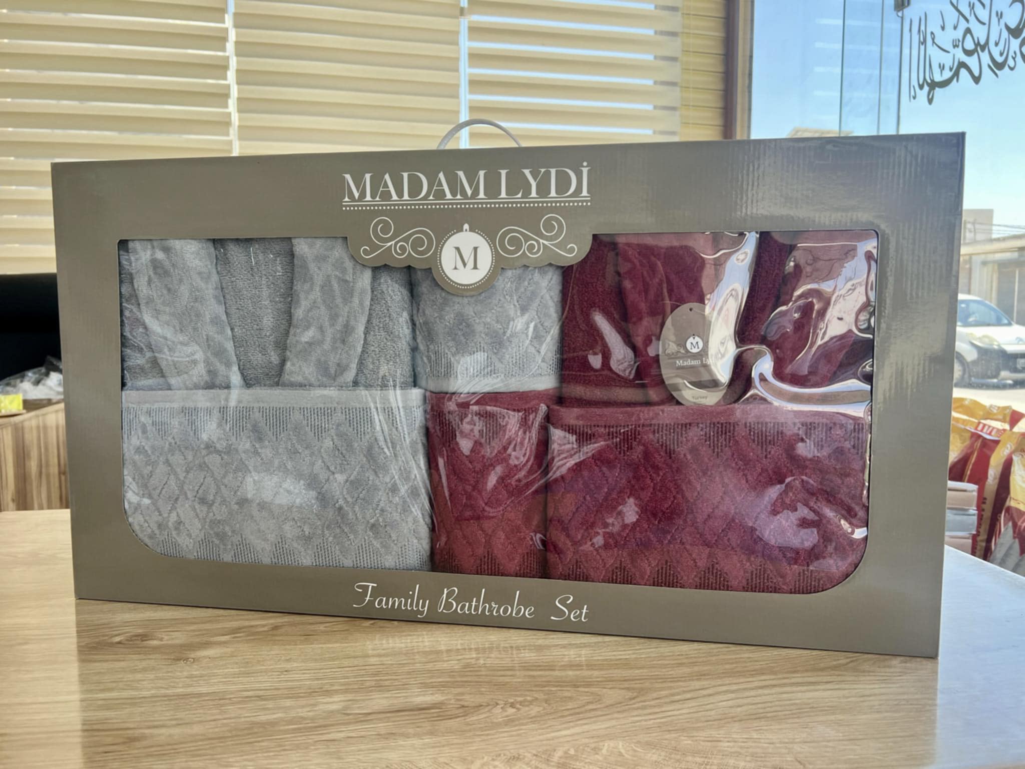 Cape de Bain Madam Lydi 6 Pièces – Homme & Femme (Gris / Bordeaux)