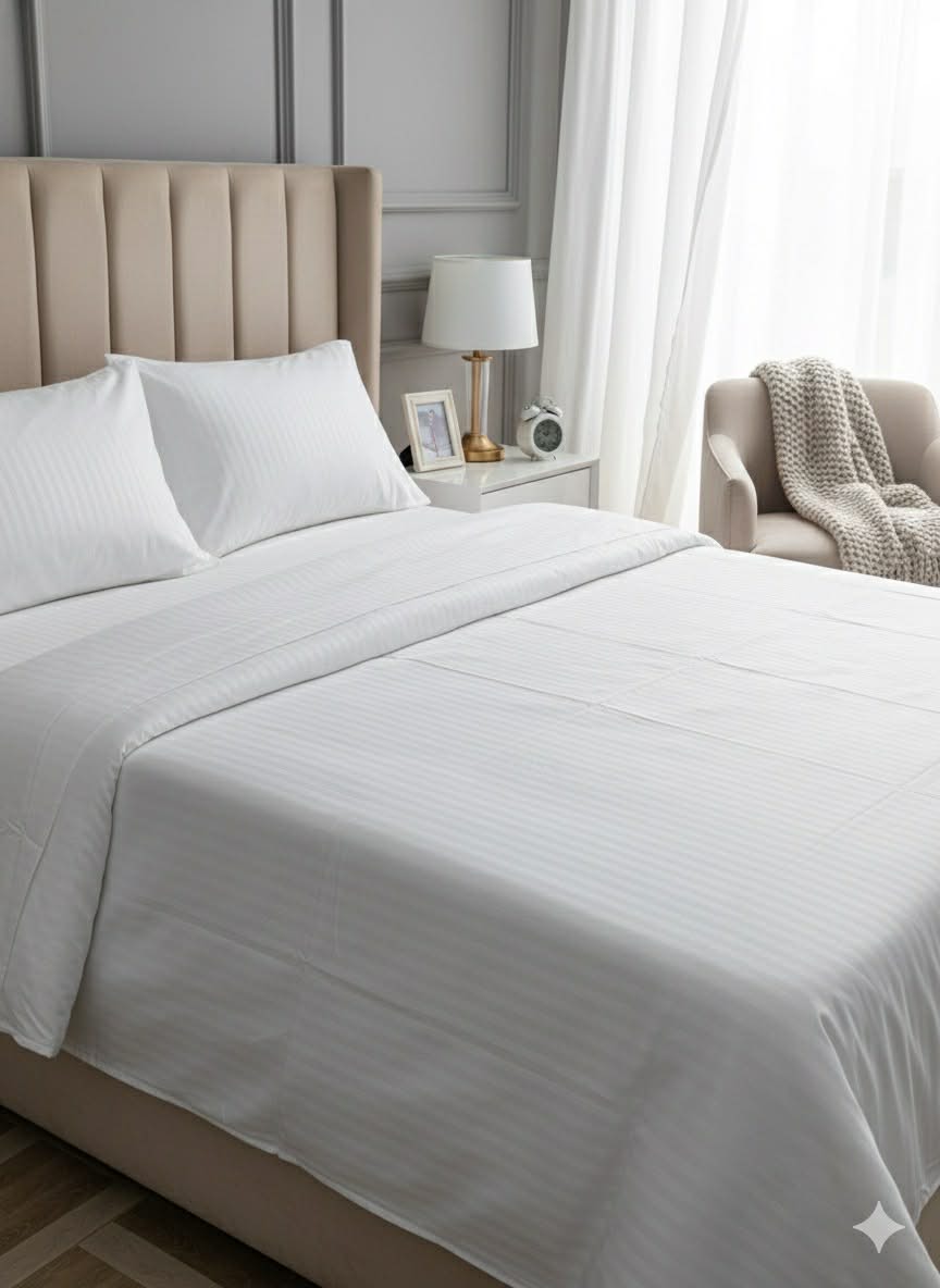 Parure 2 Places – Coton blanc Réel | Drap, Drap Housse & Taies d’Oreiller -