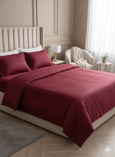 Parure 2 Places – Coton bordeaux Réel | Drap, Drap Housse & Taies d’Oreiller -