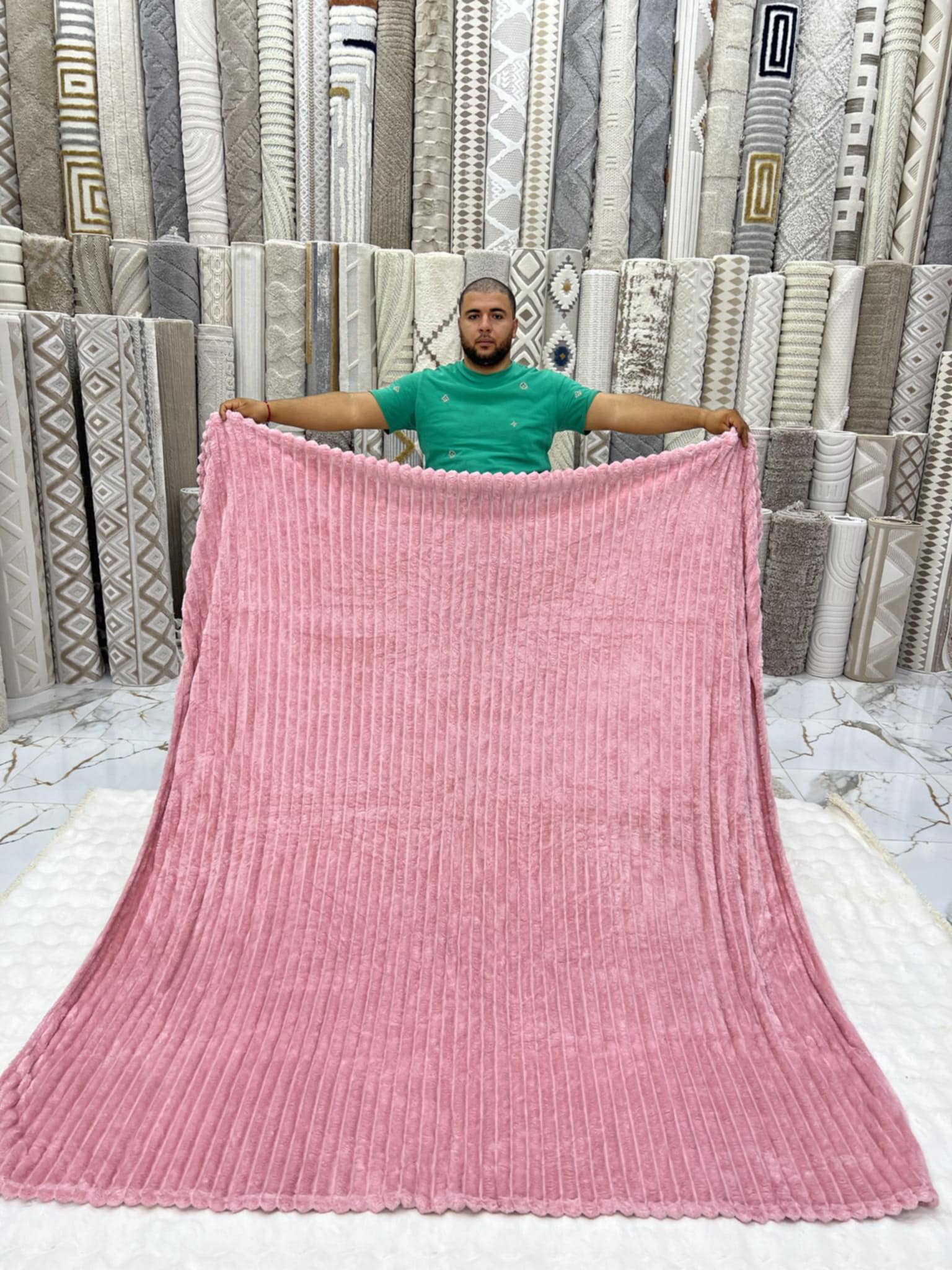 Couverture 2 Places 200/230  – Fausse Fourrure Lapin - Rose