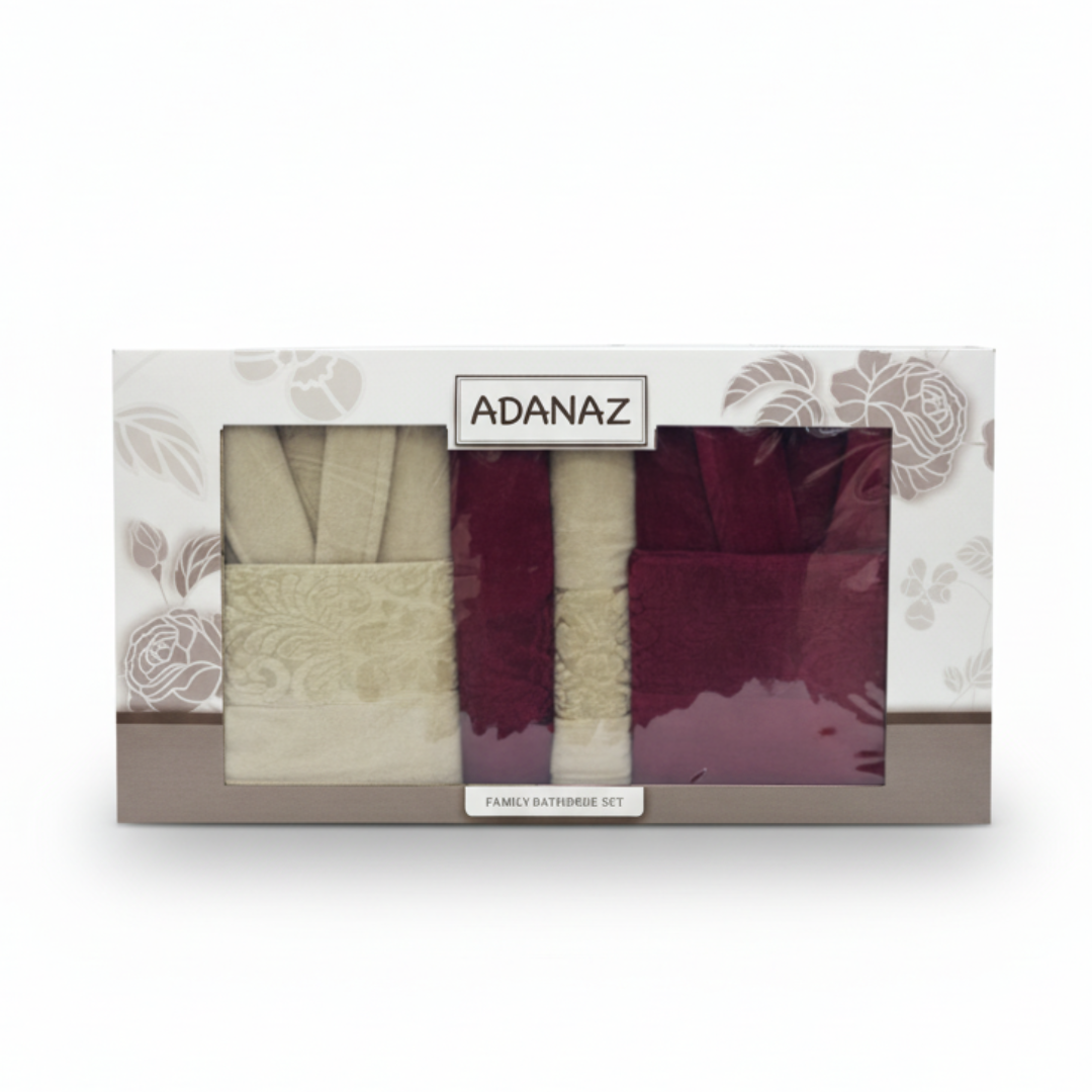 Cape de Bain Adanaz 6 Pièces – Homme & Femme (beige / bordeaux)
