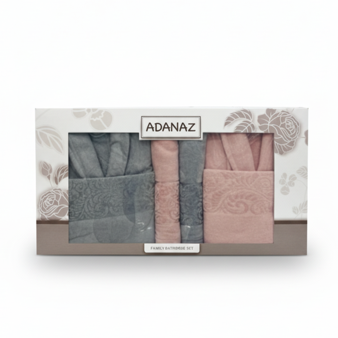 Cape de Bain Adanaz 6 Pièces – Homme & Femme (Gris / Rose)
