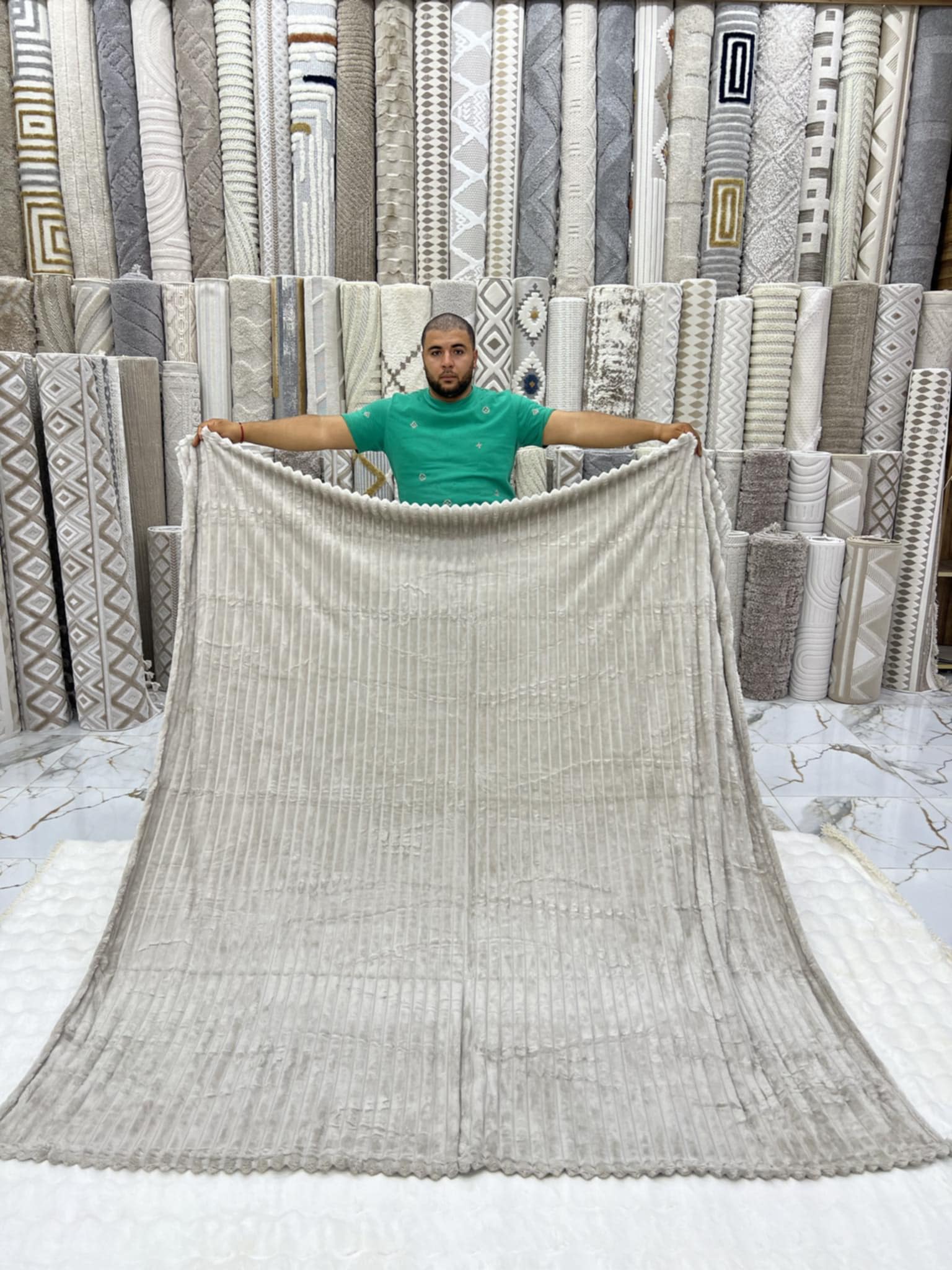 Couverture 2 Places 200/230  – Fausse Fourrure Lapin - Greige