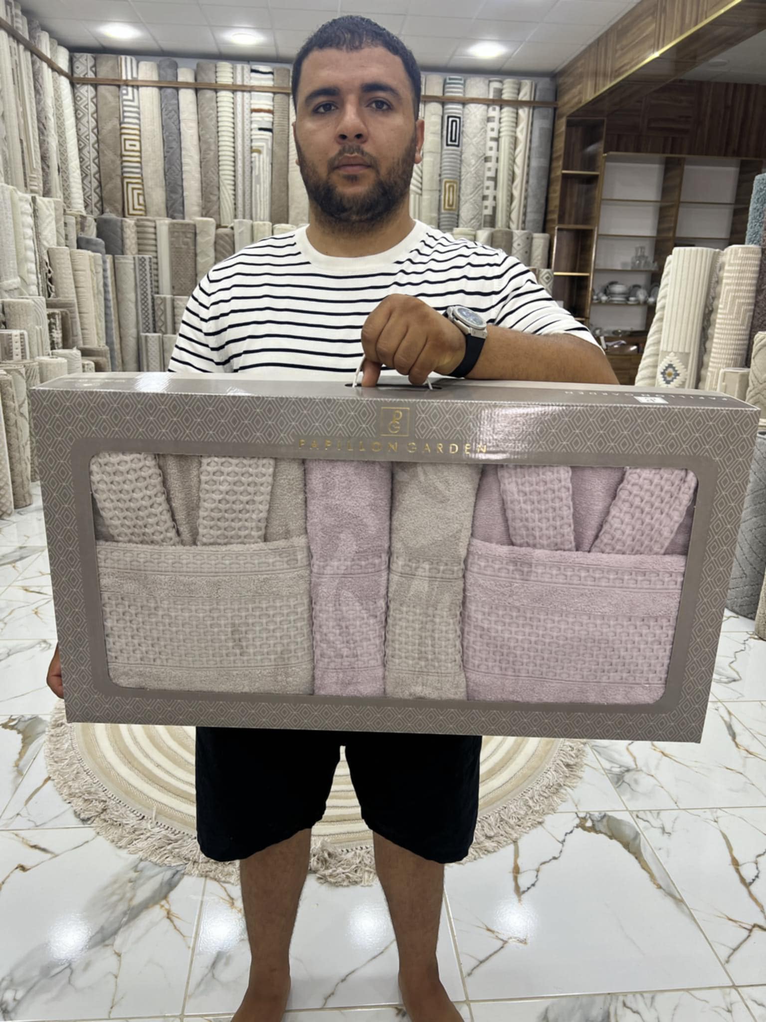 Cap de Bain Papillon 6 Pièces – Homme & Femme (beige / Violet)