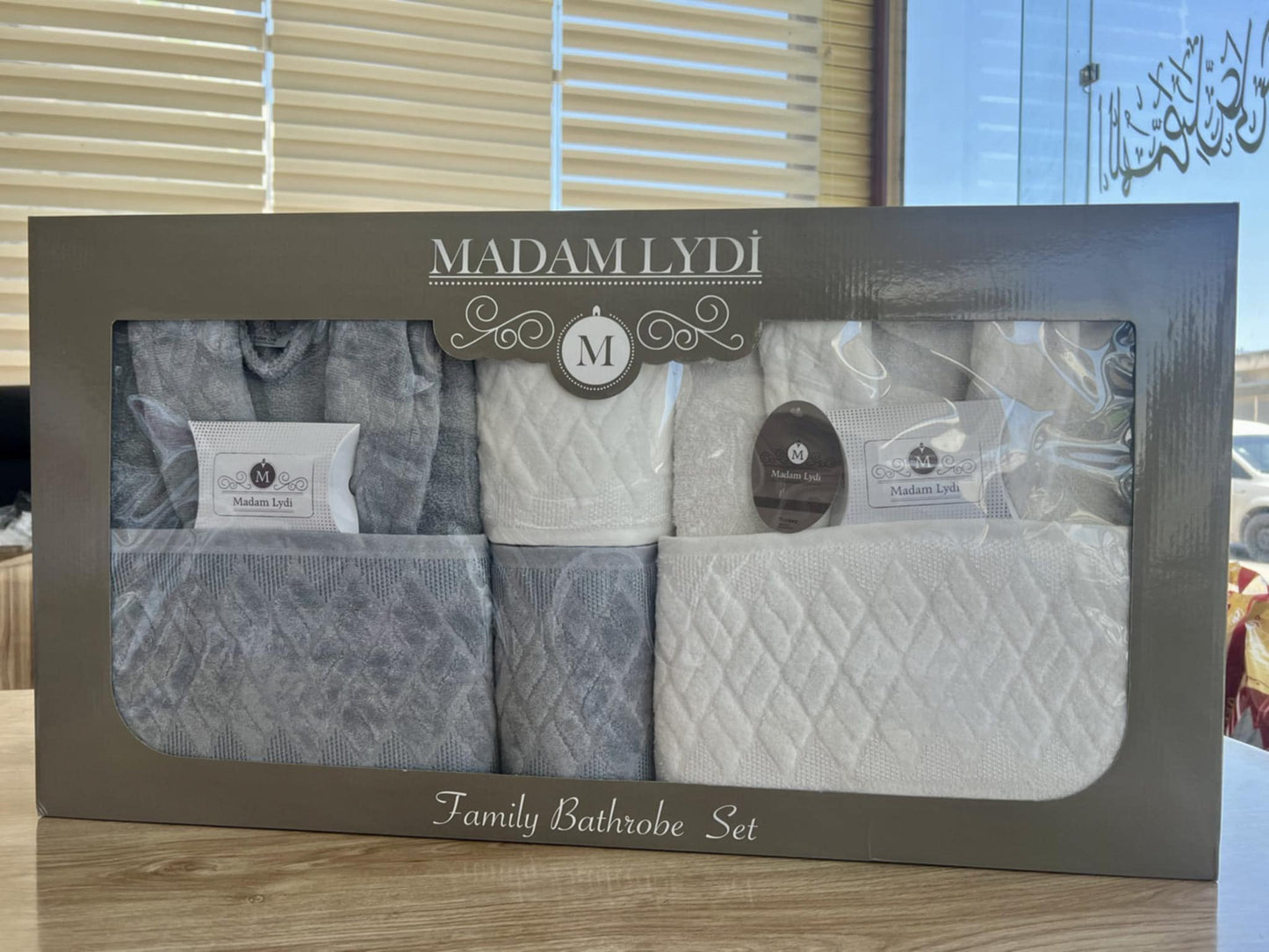 Cape de Bain Madam Lydi 6 Pièces – Homme & Femme (Gris / Blanc)