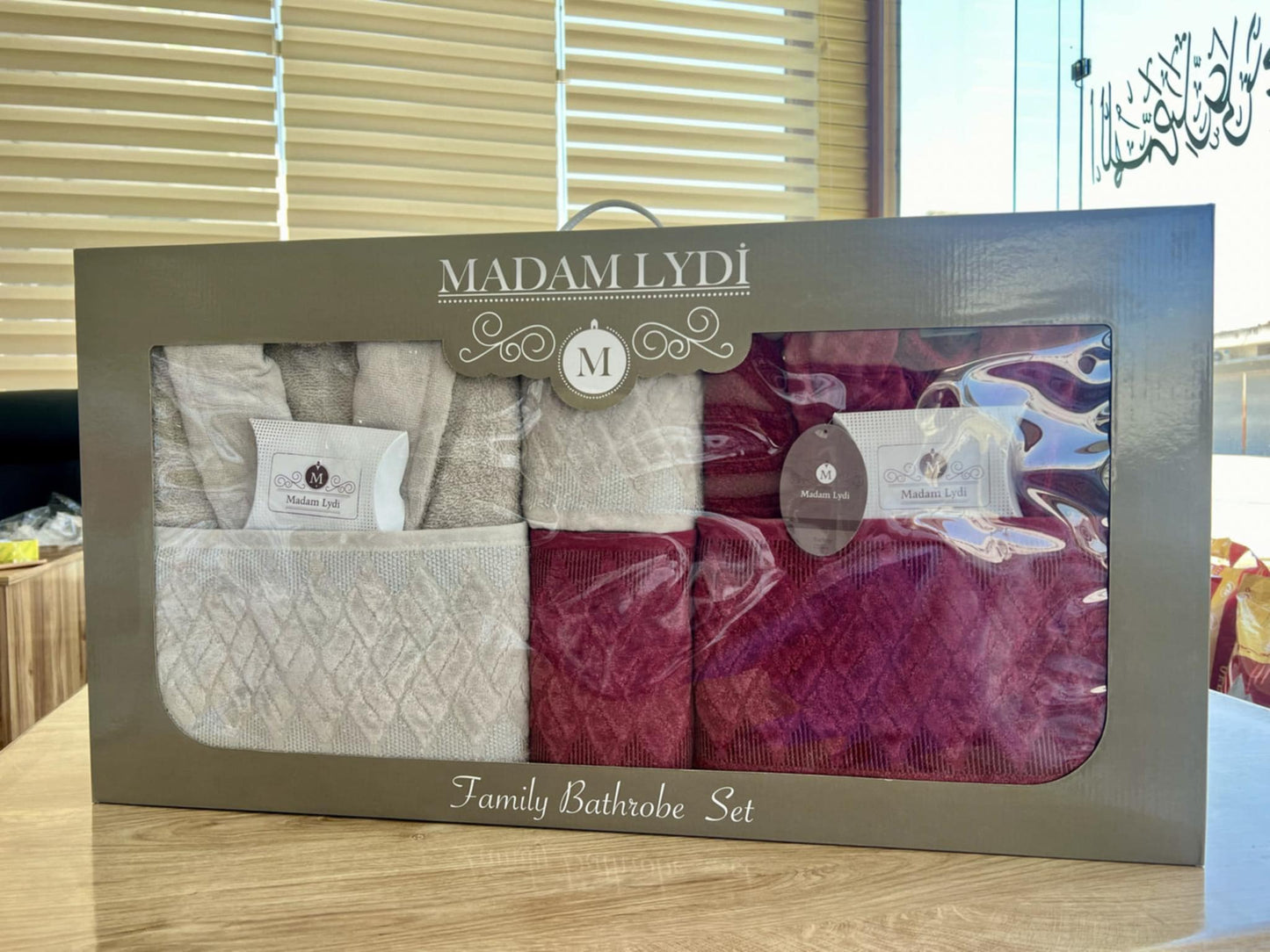 Cape de Bain Madam Lydi 6 Pièces – Homme & Femme (Greige / Bordeaux)