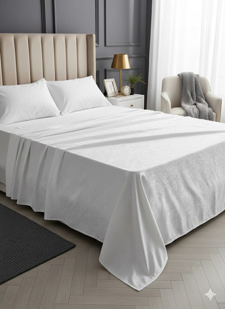 Parure 2 Places – Coton blanc barouk| Drap, Drap Housse & Taies d’Oreiller -