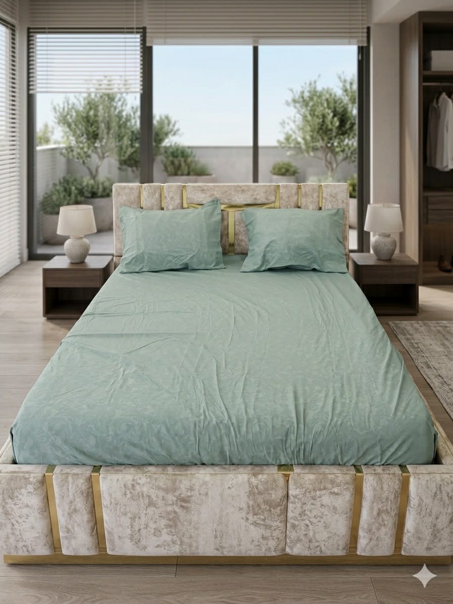 Parure; 2 Place; – vert vanouble coton barouk|  Drap Housse ; 2 Taie d’Oreiller
