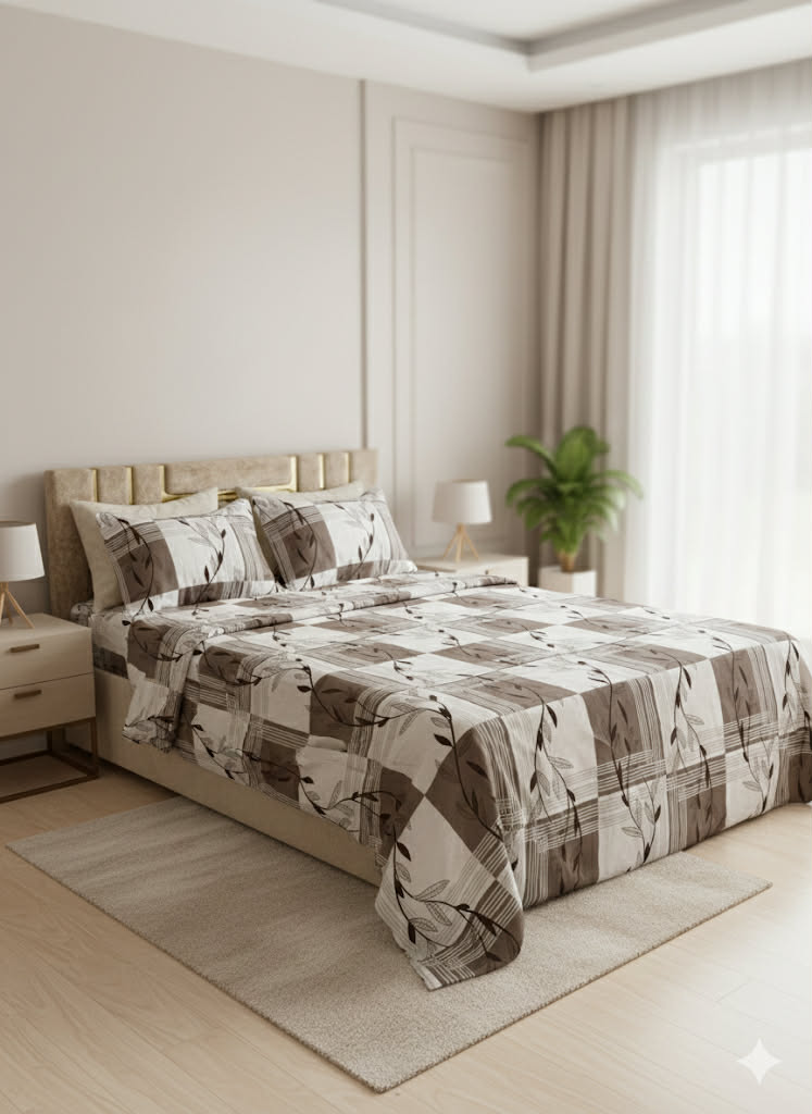 Parure 2 Place coton; – Motif Fleuri | Drap, Drap Housse ; 2 Taie d’Oreiller [ A3