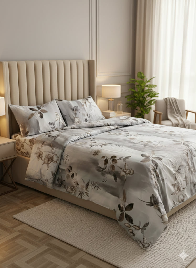 Parure 2 Place coton; – Motif Fleuri | Drap, Drap Housse ; 2 Taie d’Oreiller [ A1