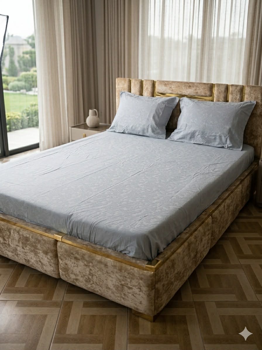 Parure; 2 Place; – gris vanoub coton barouk|  Drap Housse ; 2 Taie d’Oreiller