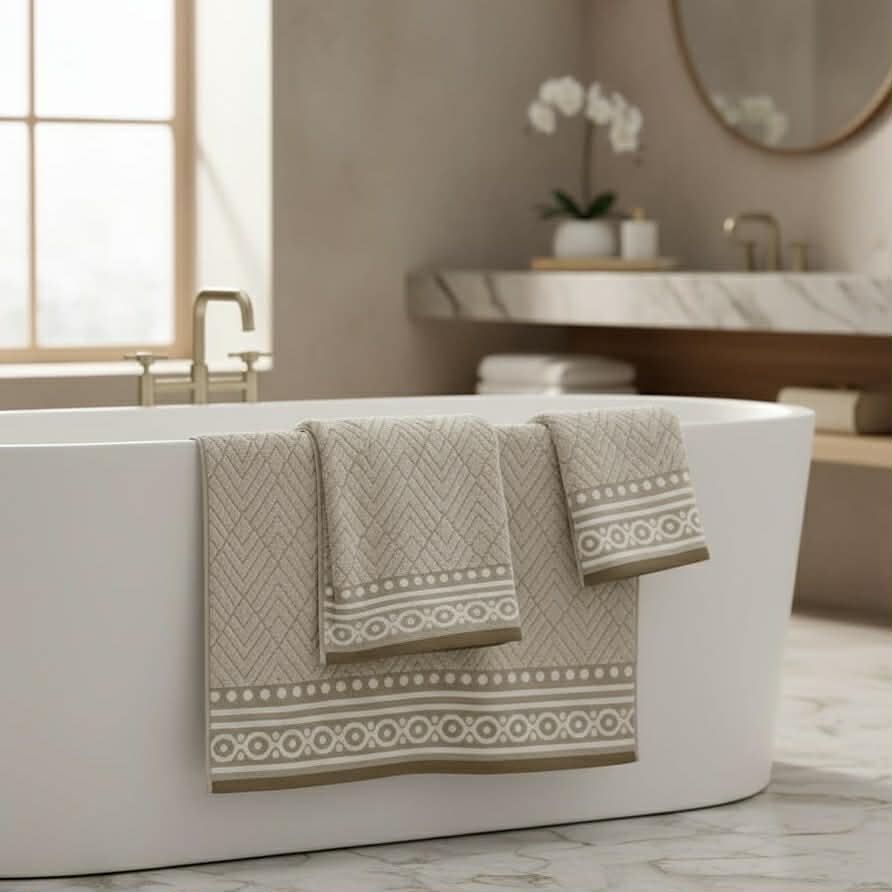 100% coton -بشاكر قطعتين بنقشة – [ bkr Beige foncé