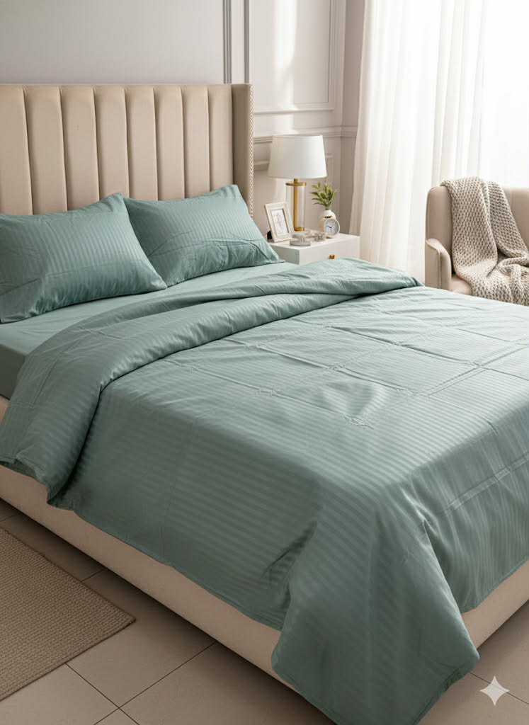 Parure 2 Places – Coton vert Réel | Drap, Drap Housse & Taies d’Oreiller -