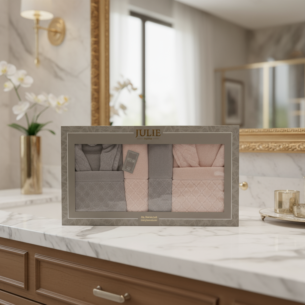 Cape de Bain Julia 6 Pièces – Homme & Femme (Gris / Rose)