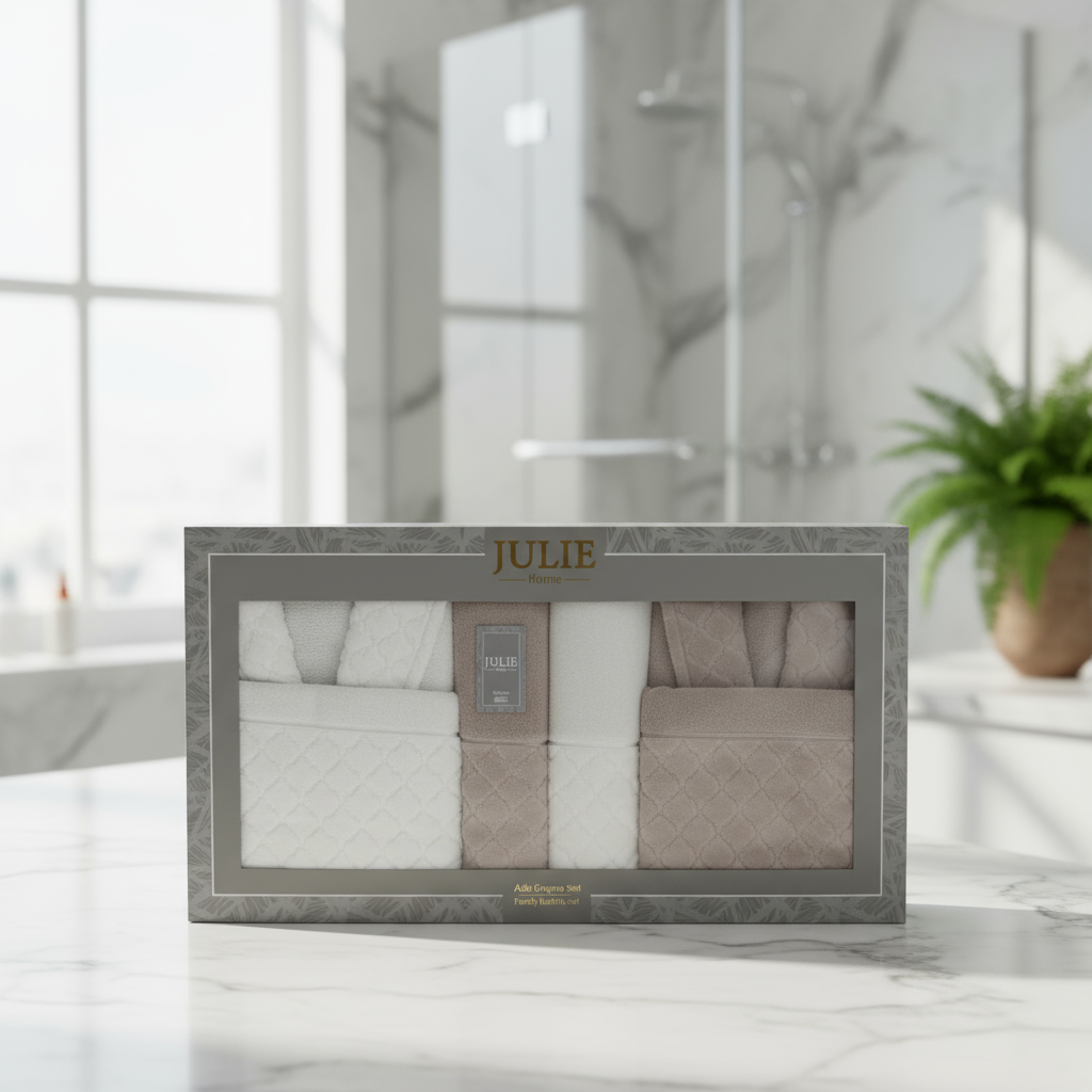 Cape de Bain Julia 6 Pièces – Homme & Femme (Saumon / Blanc)