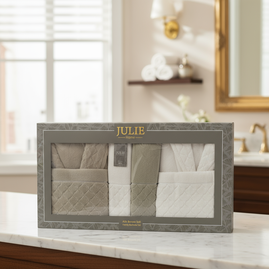 Cape de Bain Julia 6 Pièces – Homme & Femme (beige / Blanc)