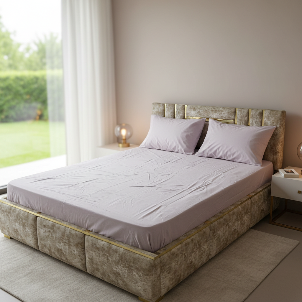 Parure; 2 Place; –  rose-violet coton | Drap Housse ; 2 Taie d’Oreiller