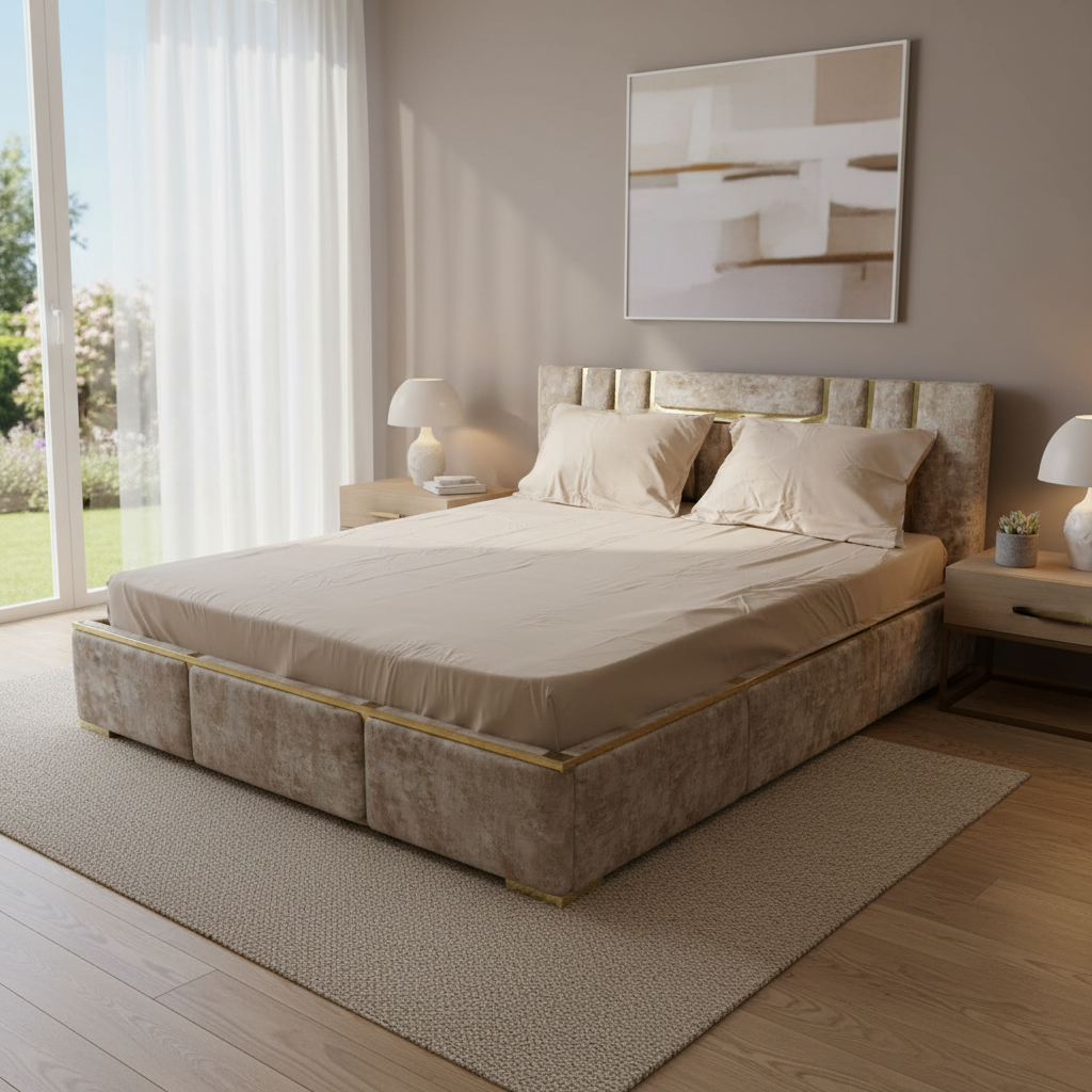 Parure; 2 Place; – beige  coton |  Drap Housse ; 2 Taie d’Oreiller