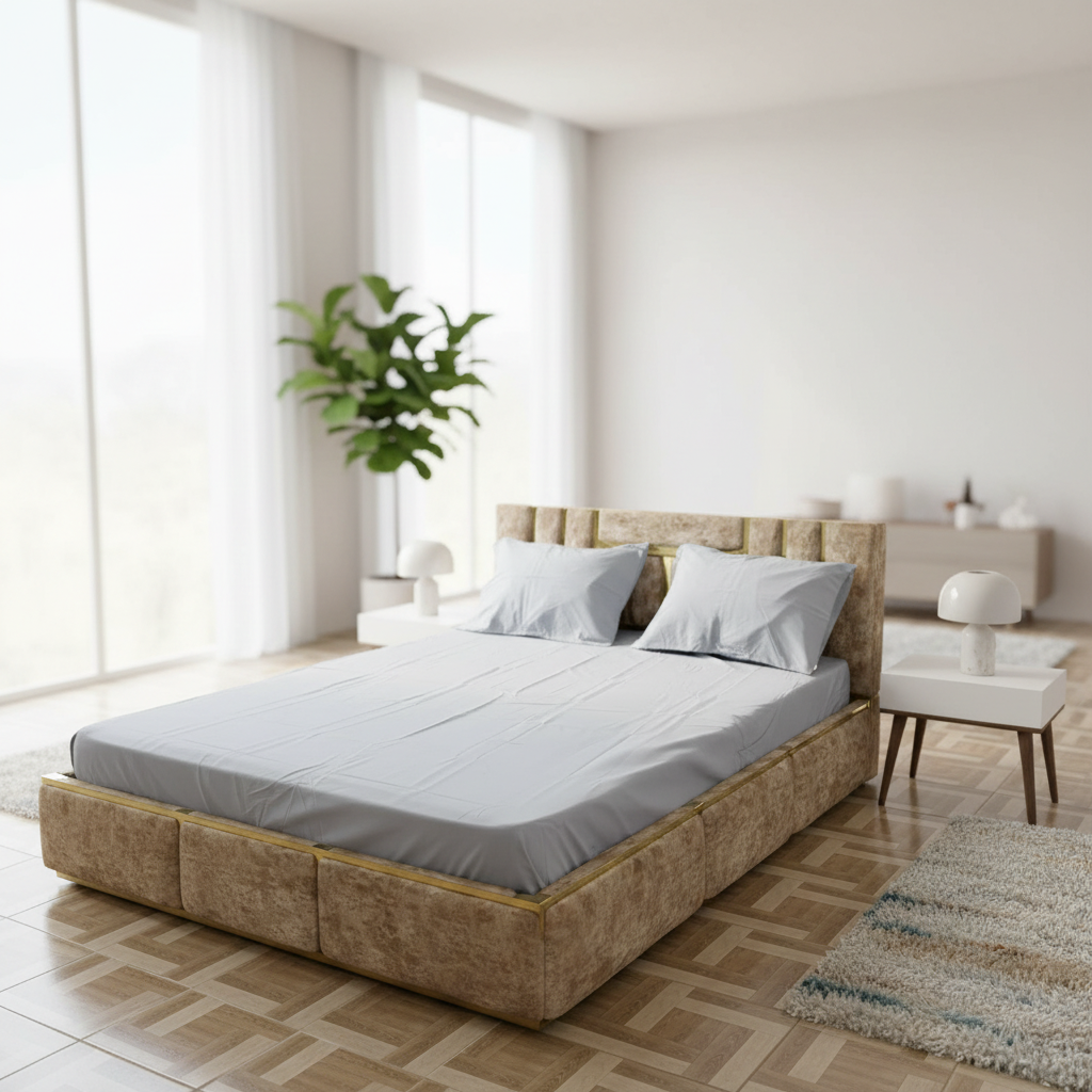 Parure; 2 Place; –  gris coton | Drap Housse ; 2 Taie d’Oreiller