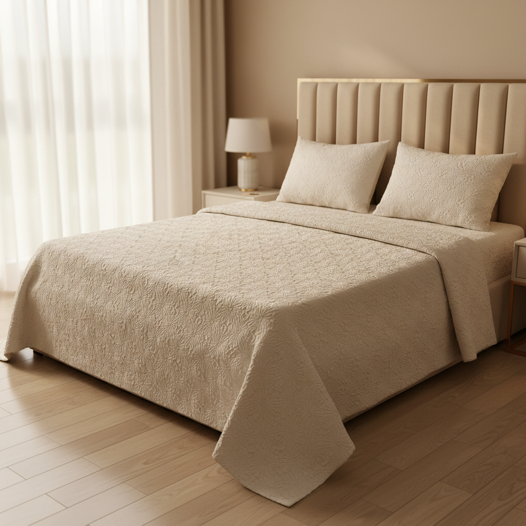 Parure; 2 Place; – biege martoule| Drap, Drap Housse ; 2 Taie d’Oreiller