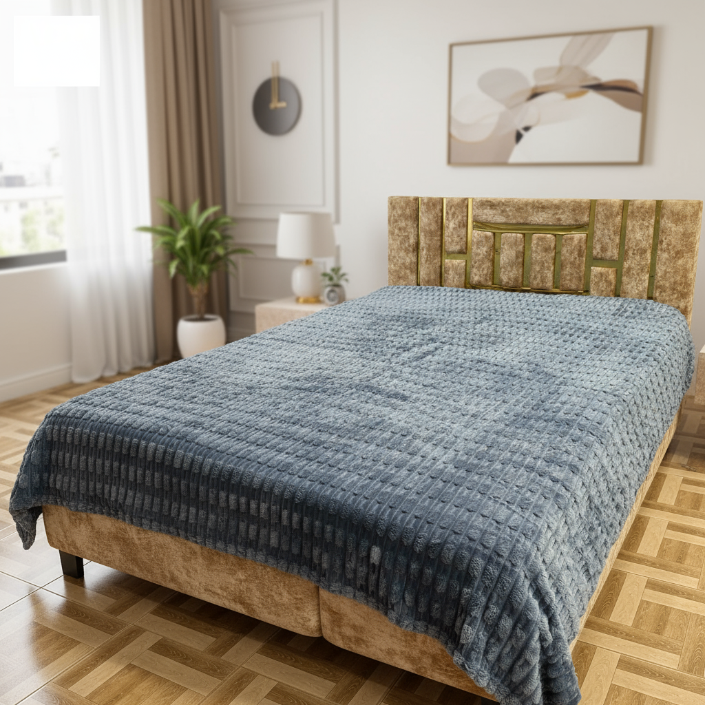 Couverture 2 Places; – Fausse Fourrure lapin gris | 200 x 230 cm