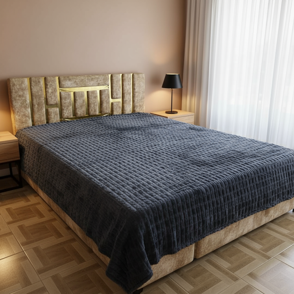 Couverture 2 Places – Fausse Fourrure; lapin gris charbon| 200 x 230 cm