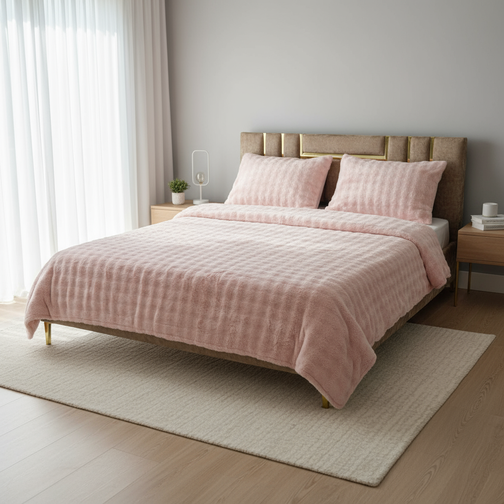 Couverture 2 Places + 2 coussin – Fausse Fourrure; polaire soumon| 200 x 230 cm