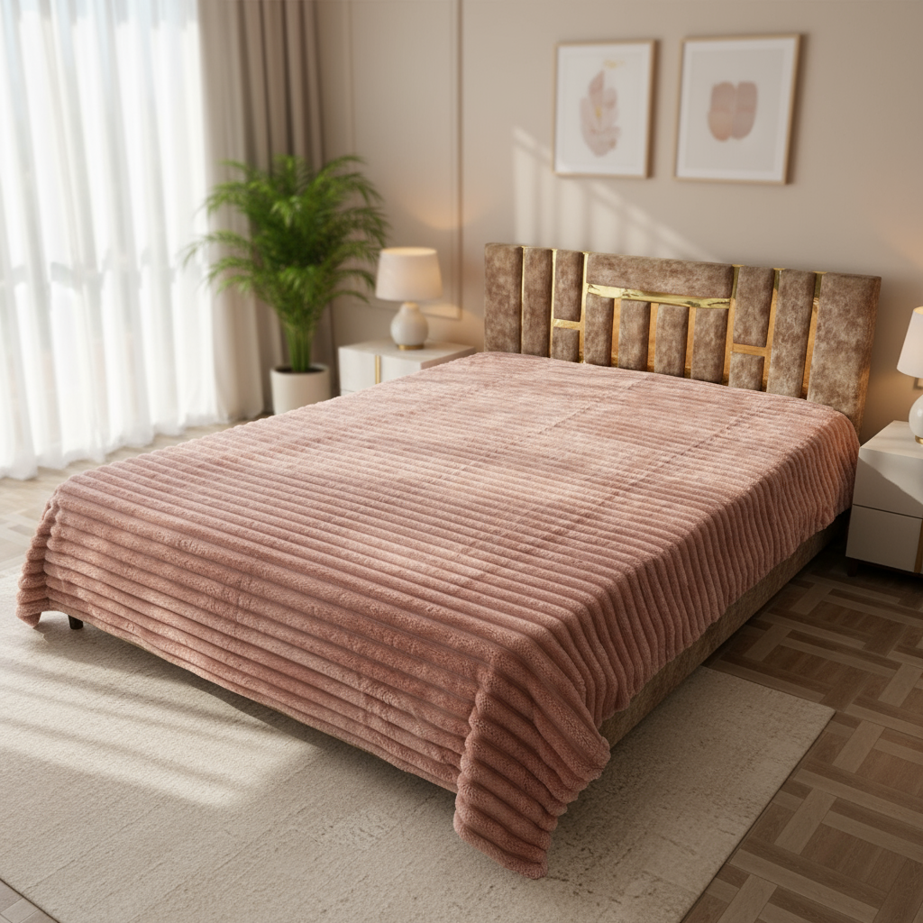 Couverture 2 Places – Fausse Fourrure Lapin somon| 200 x 230 cm