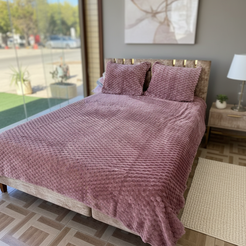 Couverture 2 Places + 2 coussin 70/50 – Fausse Fourrure lapin| 200 x 230 cm