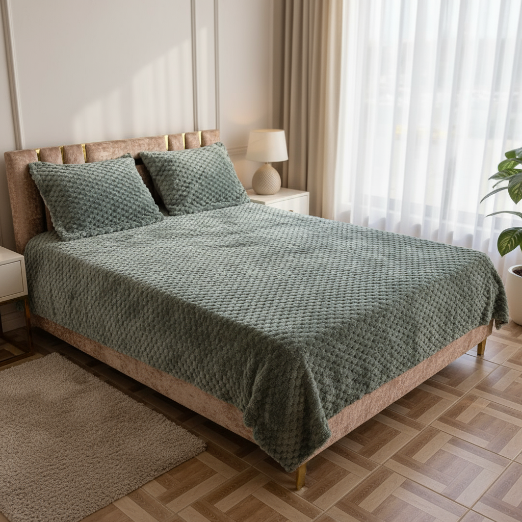 Couverture 2 Places + 2 coussin 70/50 – Fausse Fourrure lapin| 200 x 230 cm