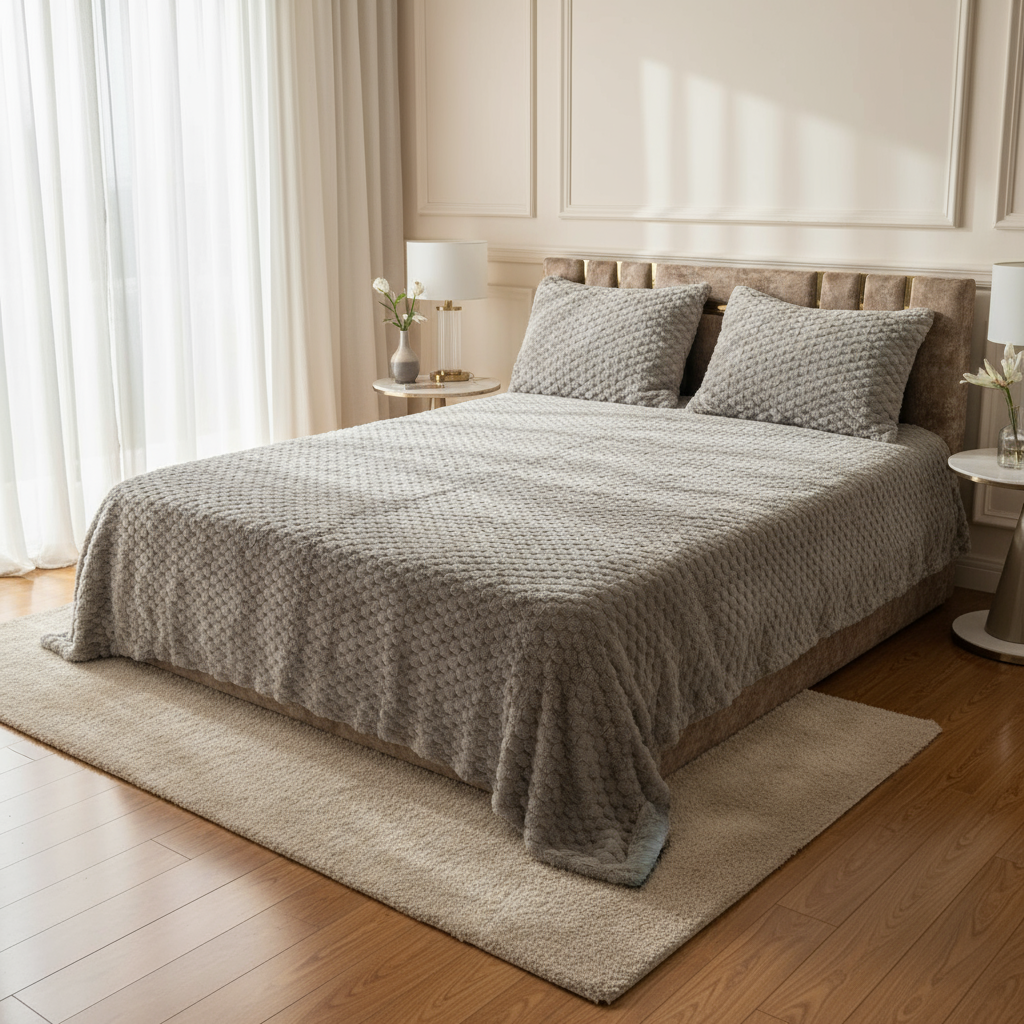 Couverture 2 Places + 2 coussin 70/50 – Fausse Fourrure lapin| 200 x 230 cm