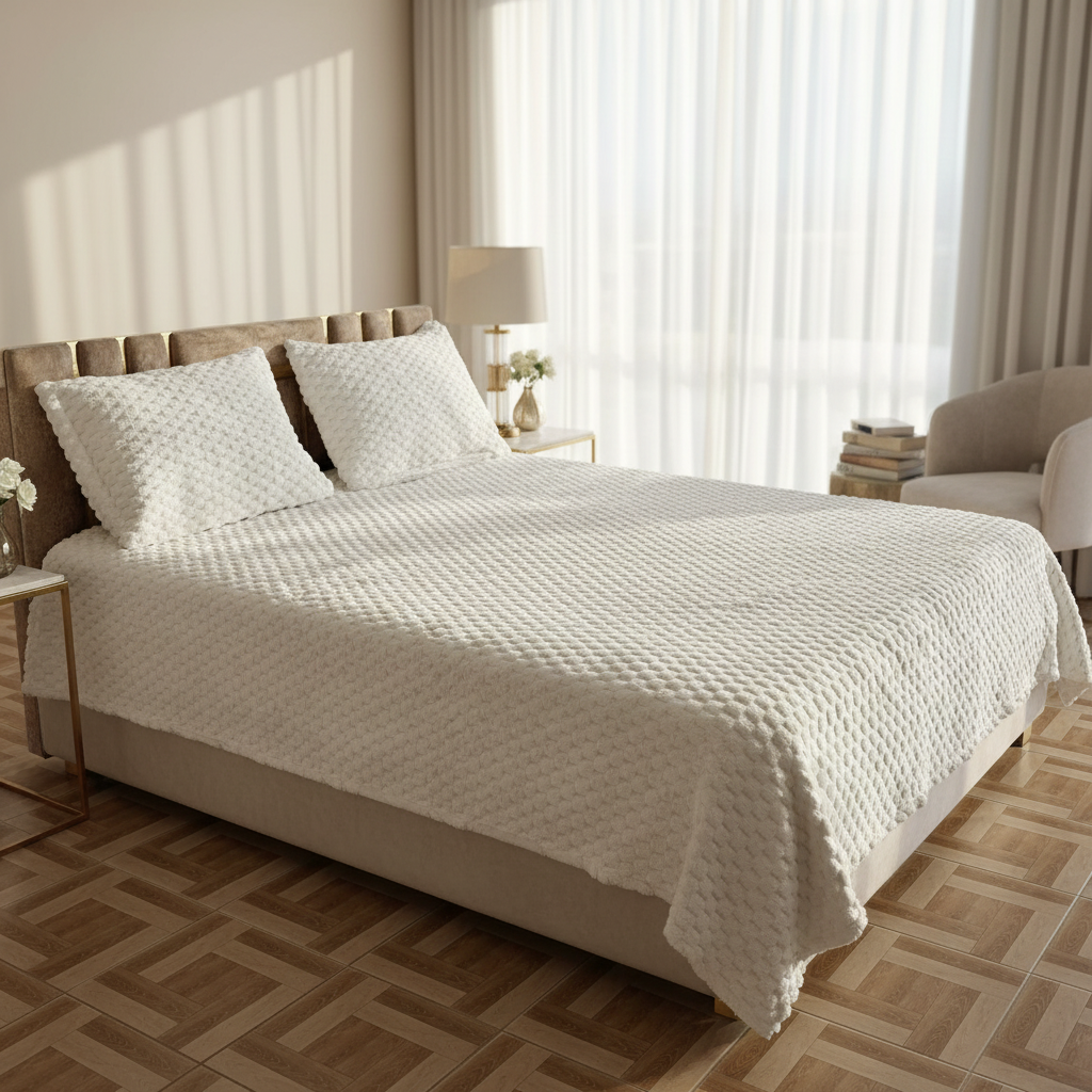 Couverture 2 Places + 2 coussin 70/50 – Fausse Fourrure lapin| 200 x 230 cm