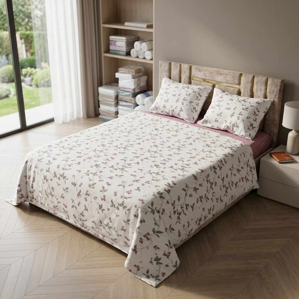 Parure 2 Place coton; – Motif Fleuri [ b4