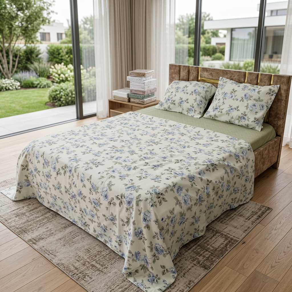 Parure 2 Place coton; – Motif Fleuri [ b5