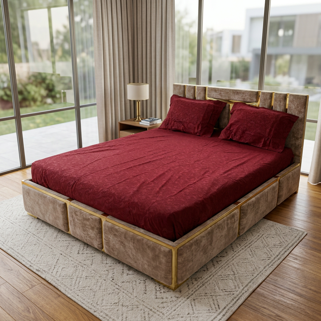 Parure; 2 Place; – bordeau vanouble coton barouk |  Drap Housse ; 2 Taie d’Oreiller