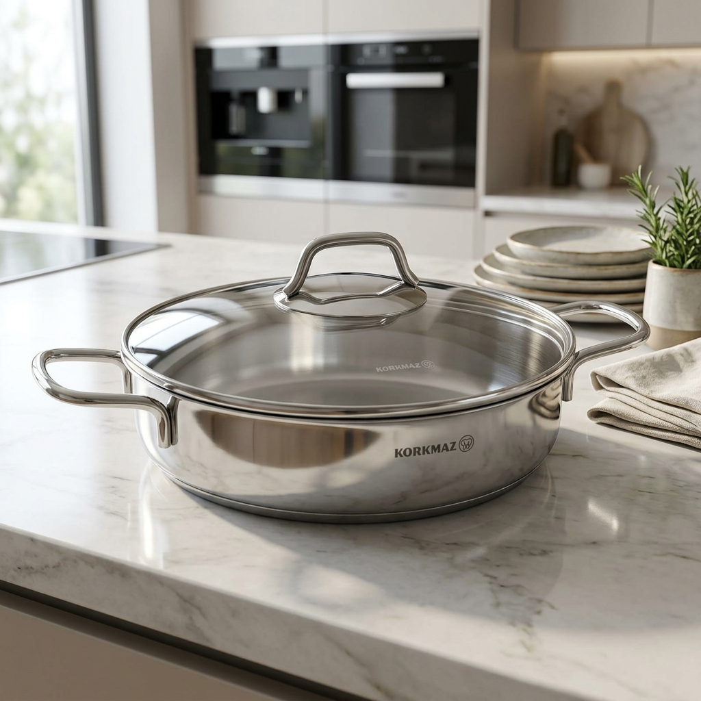SHALLOW PAN KORKMAZ PERLA  24CM INOX