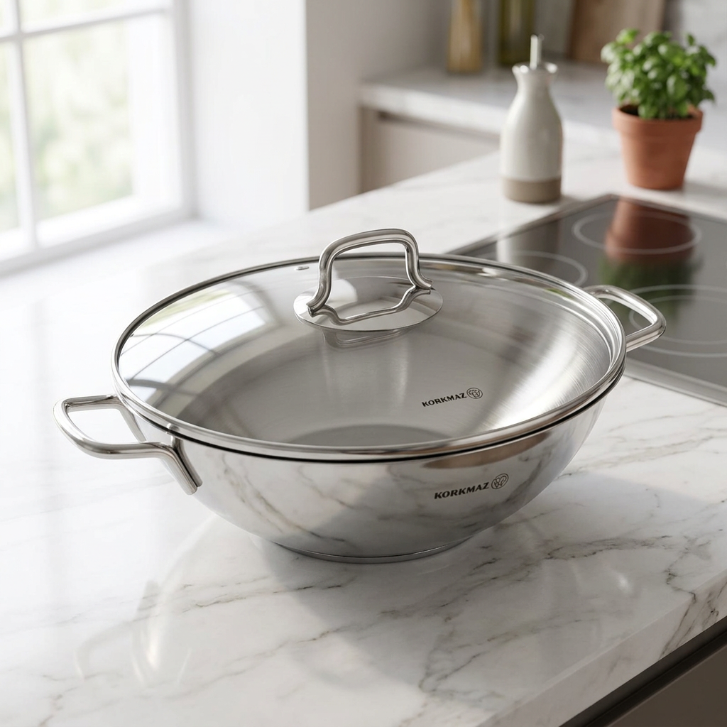 POÊLE WOK KORKMAZ  PERLA 28X8,5 CM - INOX