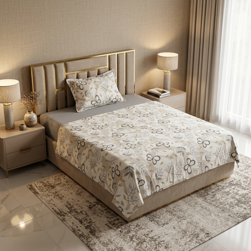 Parure 1 Place et Demi – Motif Fleuri | Drap, Drap Housse ; Taie d’Oreiller[p7