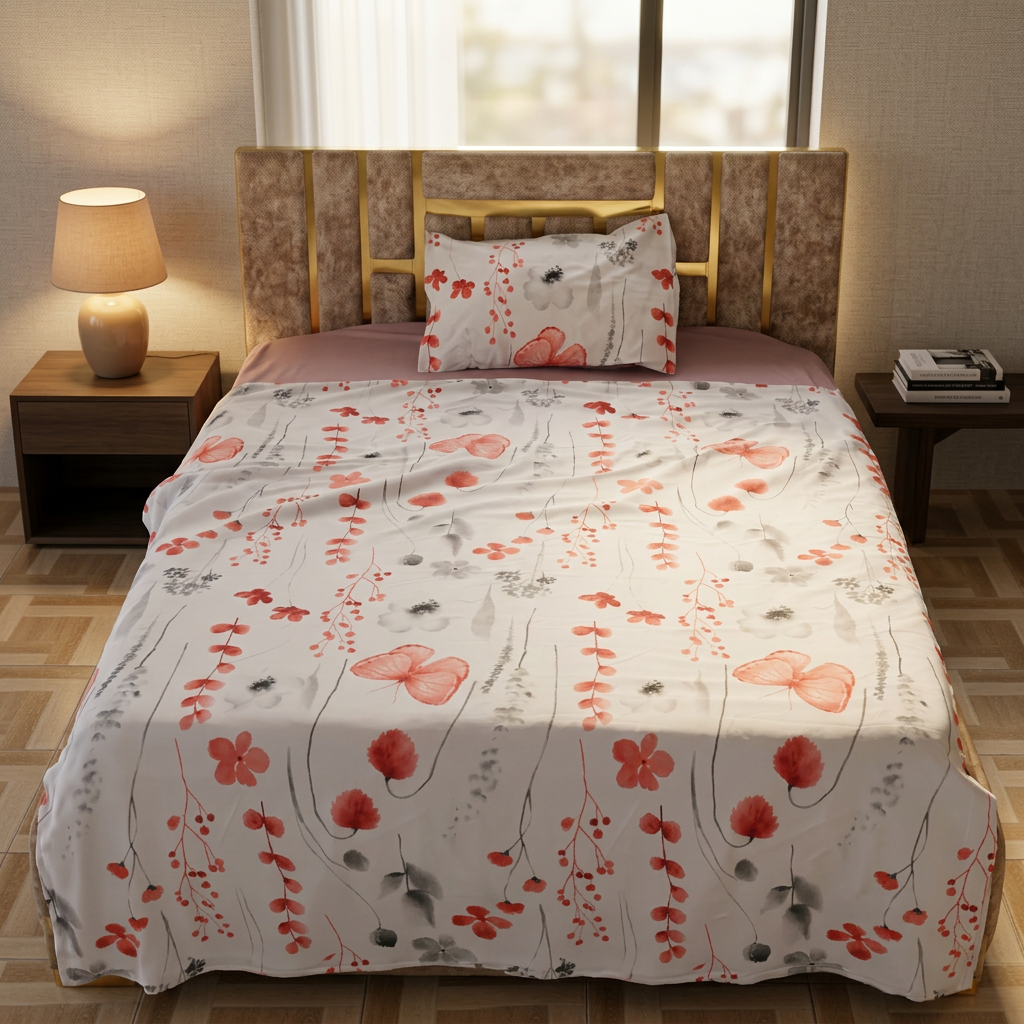 Parure 1 Place et Demi – Motif Fleuri | Drap, Drap Housse  ,Taie d’Oreiller [p1